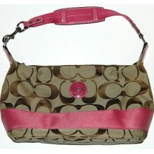 Coach Purse Hobo Handbag Signature Pink Stripe Brown Denim 17434 Mint