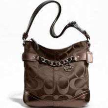Coach Signature Chain Duffle Shoulder Bag Crossbody Handbag Brown F19730