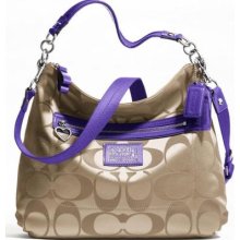 Coach Signature Daisy Khaki/violet Hobo Handbag Stylef20064 (item Hl 0968)