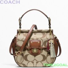 Coach Signature Khaki Brown Tan Willis Crossbody Purse F19034 Dust Bag