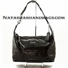 Coach Signature Stitched Patent Leather Hobo Handbag