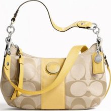 Coach Signature Stripe Demi Shoulder Crossbody Bag Handbag Yellow F19218