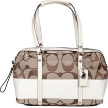 Coach Signature Stripe Zip Satchel Khaki/white F13551-skhwt Msrp $298