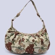 Coffee Chinese Women's Linen Beaded Embroider Handbag Shoulder Bag Flowers