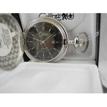 Colibri Brushed Silvertone Quartz Black Face Pocket Watch With Date