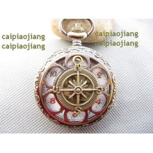 compass Pocket watch-vintage compass Gold dial Pocket Watch antique bronze charm chain necklace