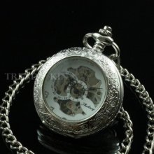 Complex White Arabic Dial Silver Case Hand Winding Mechanical Pocket Watch
