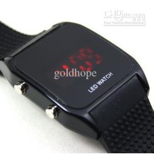 Cool Unisex Silicone Bracelet Digital Led Watch Black