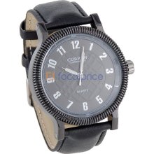 CURREN Black Case Faux Leather Band men's Analog Watch (Black)
