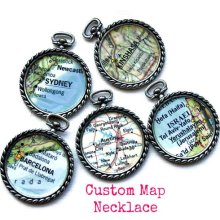 Custom Map Necklace Pocket Watch Style