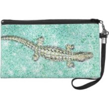 Cute & stylish alligator, glitter teal croc Wristlet Clutch