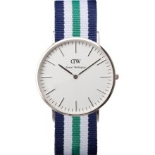 Daniel Wellington Mens Nottingham Classic Analog Stainless Watch - Green White and Blue Nylon Strap - White Dial - 0208DW