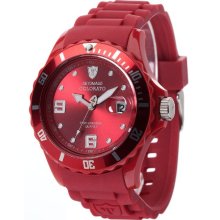 Detomaso Colorato Unisex Quartz Watch With Red Dial Analogue Display And Red Silicone Strap Dt2028-I