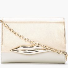 Diane Von Furstenberg Metallic Gold Leather Lips Shoulder Bag