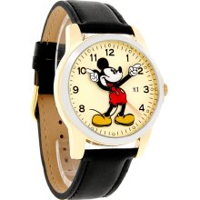 Disney Mickey Mouse Mens Motion Hands Two Tone Black Leather Band Watch MCK647 *
