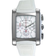 Ebel Brasilia Silver Chronograph Dial White Rubber Automatic Ladies Watch