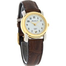 Eddie Bauer Quartz Ladies White Easy Read Two Tone Brown Leather Band Watch