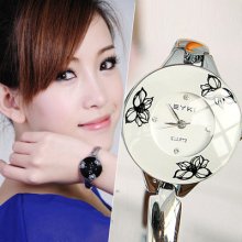 Elegant Lotus Pattern Charming Bracelet Strap Women Quartz Watch W8063l R