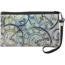 Elegant Vintage Pocket Watches Pattern Wristlet Clutches