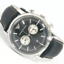 Emporio Armani Black Leather Chronograph Watch Ar0576