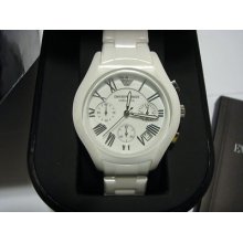 Emporio Armani White Ceramic Women Watch Ar1404 Chronograph $545