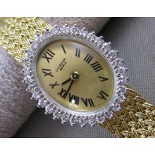 Estate .64ctw Diamond 18k W& Yellow Gold Oval Geneve Watch Bracelet 7.25