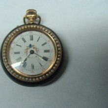 Estate Antique 14k Gold Ladies Pocket Watch With Pearl & Diamond