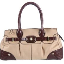 Etienne Aigner Savoy Satchel Brown Tan Leather Croco Saddle Equestrian Handbag