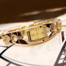 Fashion 18k Gold Plated Crystal Date Analog Lady Quartz Bracelet Wrist Watch