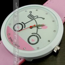 Fashion Cute Quartz Hours Dial Pink Leather Girl Lady Young Wrist Watch Ah060