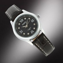 Fashion Jewelry Women Lady Black Leather Quartz Wrist Watch Wristwatch