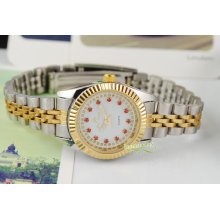 Fashion Lady Quartz Watch Diamonds Steel Silver-gold Band Hot Xmas Gift