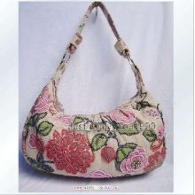 Fashion Linen/cotton Beaded Women Flowers Handbag Hobo