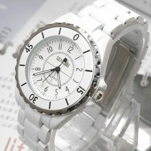 Fashion Mens Ladies White Classic Elegant Steel Band Quartz Wrist Watch