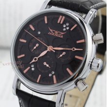 Fashion Rosen Golden Mechanical Watch Calendar Week 24hrs Mens Automatic Crystal