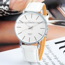 Fashion White Dial Strap Men Lady Quartz Round Watch Party Wedding Gift Cnp