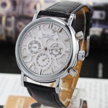 Fashion White Mechanical Self-wind 3 Dial Calendar 24h Crystal Auto Mens Watches
