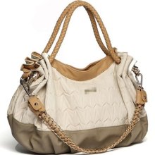 Female Beige Fold Casual Shoulder Bag Chain Pu Handbag Ol Satchel Sling Bag