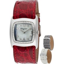 Ferragamo Watches Women's White MOP with Diamond Dial Red Genuine Croc