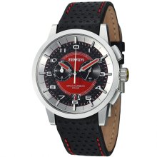 Ferrari Men's FE-11-ACC-CP-FC Black Leather Swiss Chronograph Watch with Red Dial