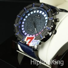 Flashing Light Quartz Analog Round Blue Hip Hop Bling Watch Cee Lo Fashion