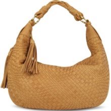 Fontanelli Designer Handbags, Tan Washed Woven Leather Gusset Hobo Bag