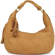 Fontanelli - Fontanelli Tan Washed Woven Leather Gusset Hobo Bag