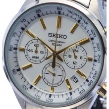 For 2013 Luxury White Dial Mens Seiko 100m Sports Chronograph Ssb043p1
