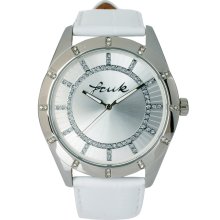 French Connection Leather Strap Watch with Round Case White