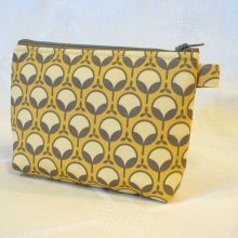 Gadget Bag Cosmetic Bag Joel Dewberry Fabric Zipper Pouch Makeup Bag Cotton Zip Pouch Modern Buds Sand Yellow Gray Handmade MTO