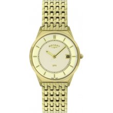 GB08002-03 Rotary Mens Ultra Slim Gold Plated Watch