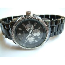 Geneva Black- Chrono Look- Quartz Watch