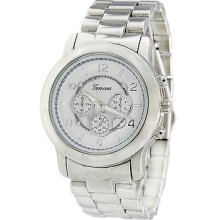 Geneva Boyfriend Style Silver Plated Designer Chronograph Metal Band Watch