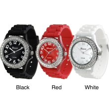 Geneva Platinum CZ Accented Silicone Link Watch (Lavender) Geneva Platinum CZ Accented Silicone Link Watch (Lavender)